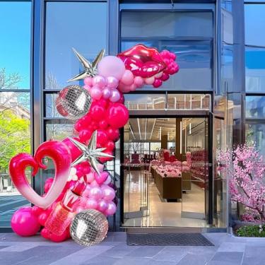 Imagem de Kozee Pink and White Balloon Garland Arch Kit 124 PCS with Heart Lips Lipstick Disco 4D star Foil Balloons for Girl woman Engagement Birthday Mother's Day valentine galentines Party Decorations