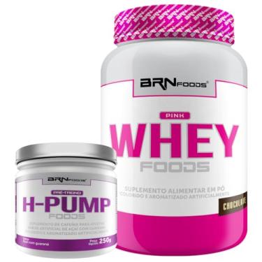 Imagem de Kit Pink Whey c/Colágeno 900g + H-Pump 250g - BRN Foods (Médio, Chocolate)