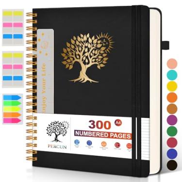 Imagem de Caderno espiral grande com 300 páginas numeradas - Diário espiral A4 para escrever, páginas pautadas na faculdade, caderno de trabalho e escola para homens e mulheres, caderno de couro de capa dura -