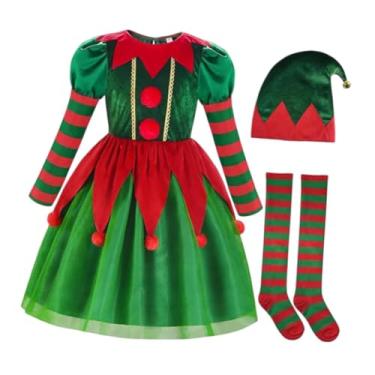 Imagem de Fiocias Fantasia de Natal Elfo Fantasia Vestido Conjunto de Roupas para Carnaval Mardi Gras Feriado