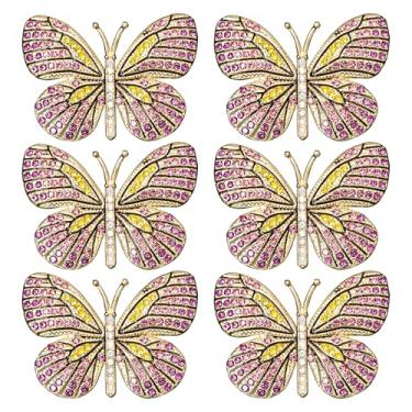 Imagem de 6 peças de liga de strass completo borboleta ornamento remendo artesanato de fundo plano, acessórios faça você mesmo, saída de ar condicionado, roupa decorativa, vestido, enfeite para decoração de