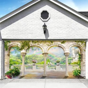 Imagem de DORCEV 2,1 x 4,9 m Porta Arqueada Varanda Jardim Garagem Porta Banner Decorações Retro Arco Romântico Europeu Varanda Flores Fotografia Fundo Noivado Casamento Festa Aniversário Banner Retrato