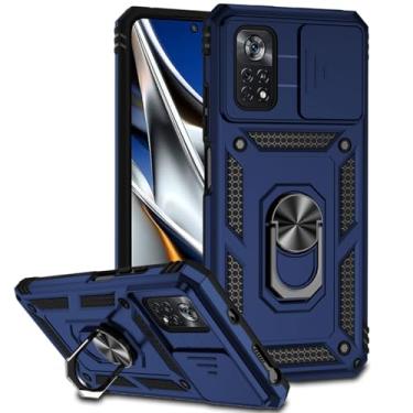 Imagem de Tothedu Capa para Poco X4 Pro 5G, capa 2201116PG com capa deslizante para câmera, anel giratório de 360° integrado com suporte magnético à prova de choque para Xiaomi Poco X4 Pro 5G azul