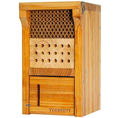 Imagem de TOOBEETT Mason Bee House Revestido com Cera Mason Bee Hive Inseto de Madeira Hotel Carpenter Bee House para Ambientes Externos Atrai Polinizadores de Abelhas Pacíficos para O Seu Jardim