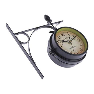 Imagem de Serenable Relógio de Parede de Dupla Face Inspirado No Vintage em Estilo Estação de Trem Relógio Redondo com Suporte de Parede Lateral com Rolagem - Preto, Tamanho real