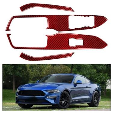 Imagem de IKUESM compatível com Ford Mustang GT 2015-2021 Acessórios de fibra de carbono para janelas de carro interruptor de levantamento painel de controle decoração adesivo de acabamento de capa(Red(LHD))