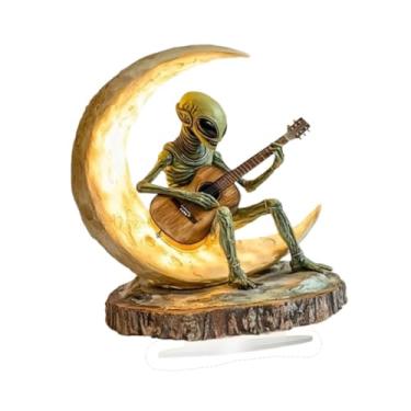 Imagem de Esquirla Acrílico alienígena lua ornamento mesa decoração 2d arte presente alienígena tocando guitarra decoração peça central para festivais prateleira do