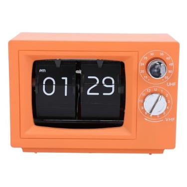 Imagem de Relógio de Giro de Página Em Formato de TV Vintage, Lembrete de Material ABS Resistente Relógio Flip Em Formato de TV retrô Funcional para Home Office e Decorações de Escritório