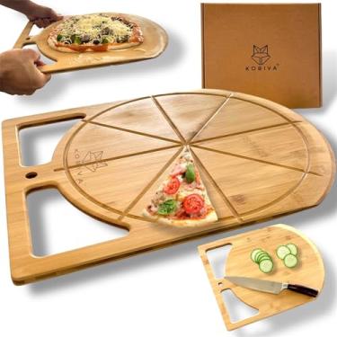 Imagem de Tábua de corte de madeira 2 em 1 para descascar pizza e bambu 43 cm – Prancha de pizza de fácil aderência para assar, espátula de pizza para pulso e tábua de corte grande para pizza - descascar pizza