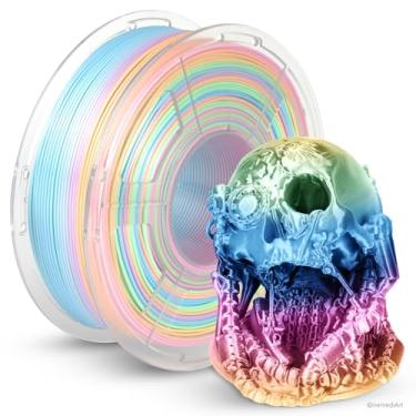 Imagem de JAYO Filamento PLA+ Silk Rainbow 1,75 mm, filamento de impressora 3D multicolorido brilhante, mudanças rápidas de cor a cada 8 metros em rosa-amarelo-azul-verde, 1,1 kg/2,4 lbs