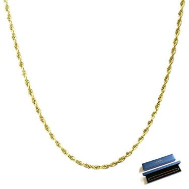 Imagem de Q&S Jewels Colar de corrente de corda masculino e feminino de 2 mm, banhado a ouro 18K, elos de corrente de aço inoxidável para meninos e meninas, joias modernas, use sozinho ou com pingente, 40 a 76