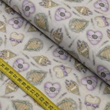 Imagem de Tecido Estampado para Patchwork - Provence : Corações Lavanda (0,50x1,