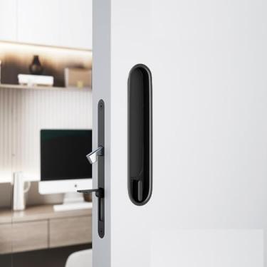 Imagem de Hoconnie Trava de maçaneta de bolso com puxador de borda, fechadura de porta deslizante de privacidade, ferragens para porta deslizante embutida para porta de espessura de 3,8 cm - 2,5 cm (preto fosco