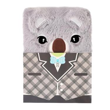 Imagem de Joucien A5-Caderno de pelúcia com desenho animado bloqueado, manual de papelaria para estudantes - coala - cinza