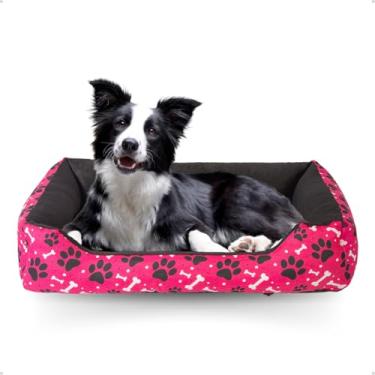 Imagem de Cama P/Cachorro Gato Caminha Pet 70x50 100% Lavável+ Osso Pelúcia (Pata Pink)