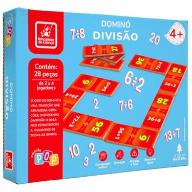 Imagem de Brincadeira de Criança Jogo Dominó Infantil 28 Peças Madeira Matemática Divisão