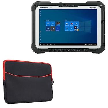 Imagem de BoxWave Capa para Panasonic Toughbook G2 (capa da BoxWave) – Macaquinho com bolso, capa macia de neoprene e bolso com zíper para Panasonic Toughbook G2 – Preto Jet com acabamento vermelho