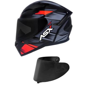Imagem de Capacete ASX City Start Preto Vermelho e Cinza Mais Viseira Fumê