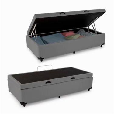 Imagem de Cama Box Baú Solteiro, Blindado Sintético Cinza - Real Comfort Estofad