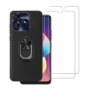 Imagem de DAMONDY Capa para BLU G64L com 2 protetores de tela, anel à prova de choque para mulheres e meninas, suporte de borracha TPU macio fino [suporte magnético para carro] para BLU G64L - Preto