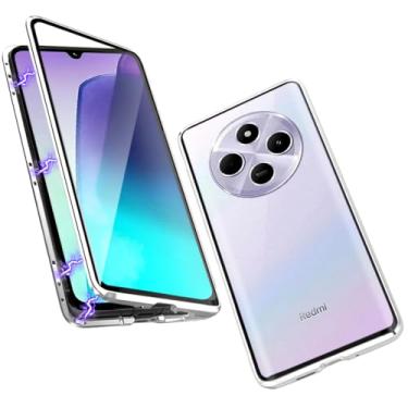 Imagem de QUIETIP Capa compatível com Redmi 14C e Poco C75, moldura de metal magnética dupla face transparente capa de vidro temperado, prata