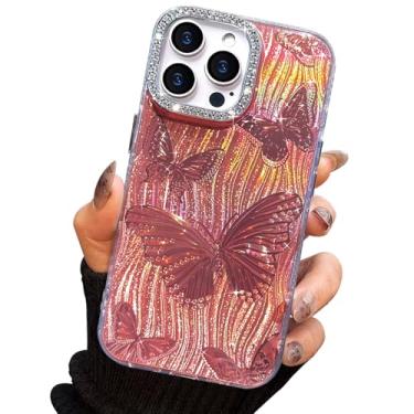 Imagem de I-MGAE-IN-AR Capa compacta para iPhone 14 Pro com design de borboleta, moldura de proteção de lente de câmera de diamante 3D, capa protetora de TPU macia e macia à prova de choque para mulheres