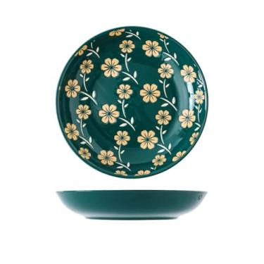 Imagem de Utensílios de mesa de cerâmica de 20 cm pintados à mão em estilo japonês, pratos de dim sum, pratos domésticos, pratos redondos - pratos de arroz de 20 cm - verde floral