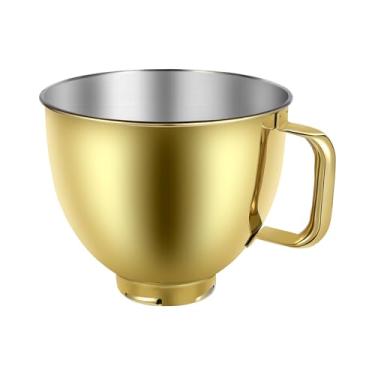 Imagem de Batedeira dourada de aço inoxidável resistente, 5 litros para batedeiras KitchenAid Artisian&Classic com cabeça inclinada, tigela de substituição para mixers KitchenAid