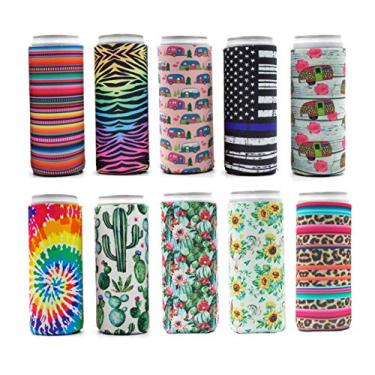 Imagem de Slim Can Cooler – Manga de lata de neoprene isolado de 340 g de altura – Perfeita para garra branca, cerveja realmente fina, seltzer espetado – Cooler de festa para aniversários a churrascos e presentes para amantes de cerveja, Multicolor C