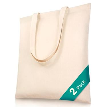 Imagem de Phicorn Pacote com 2 sacolas clássicas de lona - 100% algodão (200 ml), sacolas versáteis reutilizáveis de mercearia e presente, bege, grande