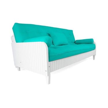 Imagem de Sofá Cama Paris Ripado Branco Acquablock Azul Turquesa Madeira Nobre