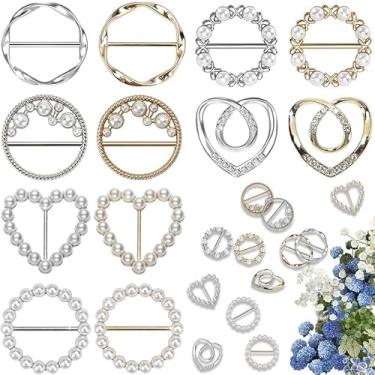 Imagem de Adullpony Anel de cachecol para roupas femininas - clipes de camisa strass cachecol fivela, 12 peças de alfinetes de xale de pérola para vestido, suéter, lenços, camiseta, cintura apertada, broche de