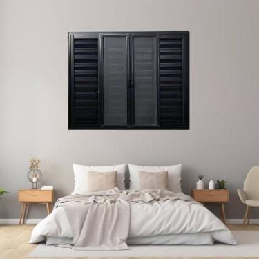 Imagem de Janela Veneziana 6 Folhas com Tela Mosquiteira Aluminio 120cm x 200cm Preto