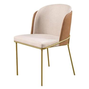 Imagem de Cadeira Jantar Aurora Linho Pés Metal Bege/Caramelo