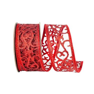 Imagem de Reliant Ribbon Fita de borda com fio recortada de opulência com glitter, vermelha