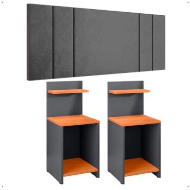Imagem de Kit Quarto 2 Mesinhas Lateral Fantasy Cinza/Cinamomo Prateleira Nicho Cabeceira Luana Suspensa Cama Box Casal 1,40 Suede - Lojas RPM