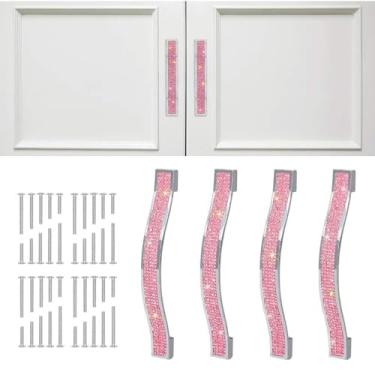 Imagem de MINGZAIQIPEI Puxadores de gaveta de diamante, 4 peças, puxador de cristal cintilante, armário, armário, armário, armário, porta, móveis, puxadores de hardware para casa, cozinha, banheiro (rosa, 14 cm