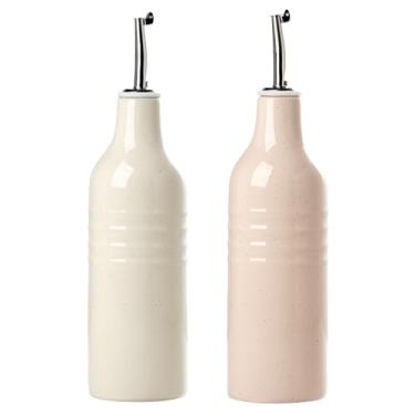 Imagem de famiware Jupiter Frasco dispensador de azeite de oliva de cerâmica de 473 ml, conjunto de 2 frascos dispensadores de azeite de oliva e vinagre com despejadores de aço inoxidável, adequado para