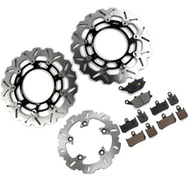 Imagem de Discos e pastilhas de disco de freio dianteiros e traseiros flutuantes compatíveis com Yamaha YZF R1 2007-2014, acessórios de substituição de motocicleta pretos