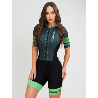 Imagem de Macaquinho Ciclismo Feminino - Forro em Gel - Cinza e Verde Evolution 