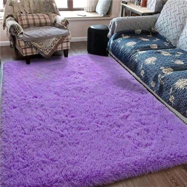 Imagem de Tapete macio e fofo para quarto de crianças, antiderrapante, grande, felpudo, pele felpuda, área interna, sala de estar, carpete, quarto infantil, roxo, 200 cm x 200 cm