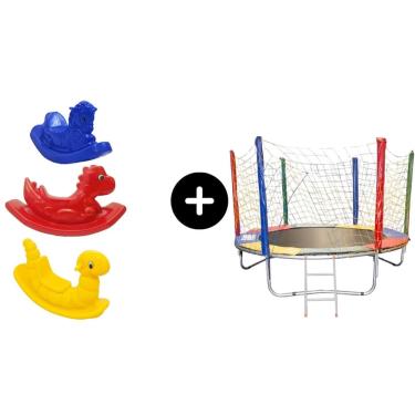 Imagem de Cavalinho azul + Cama elastica 2,30 + Nhoca Amarelo + dino vermelho - para o entretenimento das crianças toy kids bebes garotos garotas meninos menina