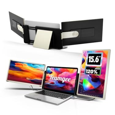 Imagem de Teamgee Extensor de tela de laptop de 15,6 polegadas [120% sRGB FHD 1080P IPS] [Rotação e suporte de 235°] Monitor portátil triplo com linha de conversão HDMI-USB Plug-Play para laptops