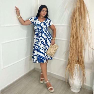 Imagem de Vestido Midi Plus Size Faixa Estampado Moda Evangélica Feminina - MISS