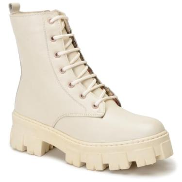 Imagem de Bota Coturno Feminino Blogueira Tratorado Plataforma Couro Legitimo (Marfim, BR, Adulto, Numérico, 33)