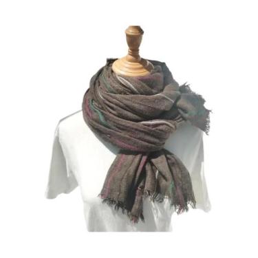 Imagem de Lenço De Lã De Inverno Masculino Listrado Quente Macio Pashmina Longo 