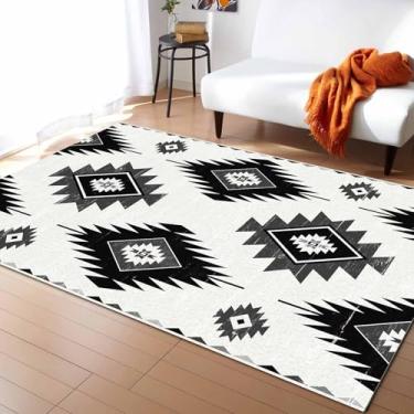 Imagem de Tapete de área interna para sala de estar, fazenda boêmio asteca geométrico em bege tapete antiderrapante, tapetes macios confortáveis de treliça vintage para quarto de bebê, 91 x 152 cm