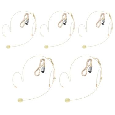 Imagem de Pacote com 5 fones de ouvido/microfone de cabeça condensador omnidirecional compatível com Audio Technica Hirose 4 pinos plugue conector microfone, microfone duplo sobre a orelha, cabo de 1,5 m e