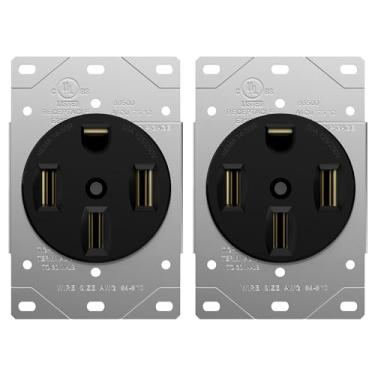 Imagem de ENERLITES Tomada de receptáculo de alcance de 50 Amp para veículos elétricos, NEMA 14-50R, 3- polos, 4 fios (somente cobre 8, 6, 4 AWG), 125/250V, 66500-BK, pacote com 2, preto