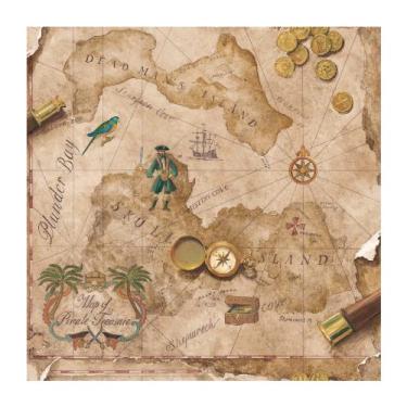 Imagem de York Wallcoverings BT2817 Mapa de pirata de couro antigo, ouro de cortiça/verde turquesa/vermelho rústico